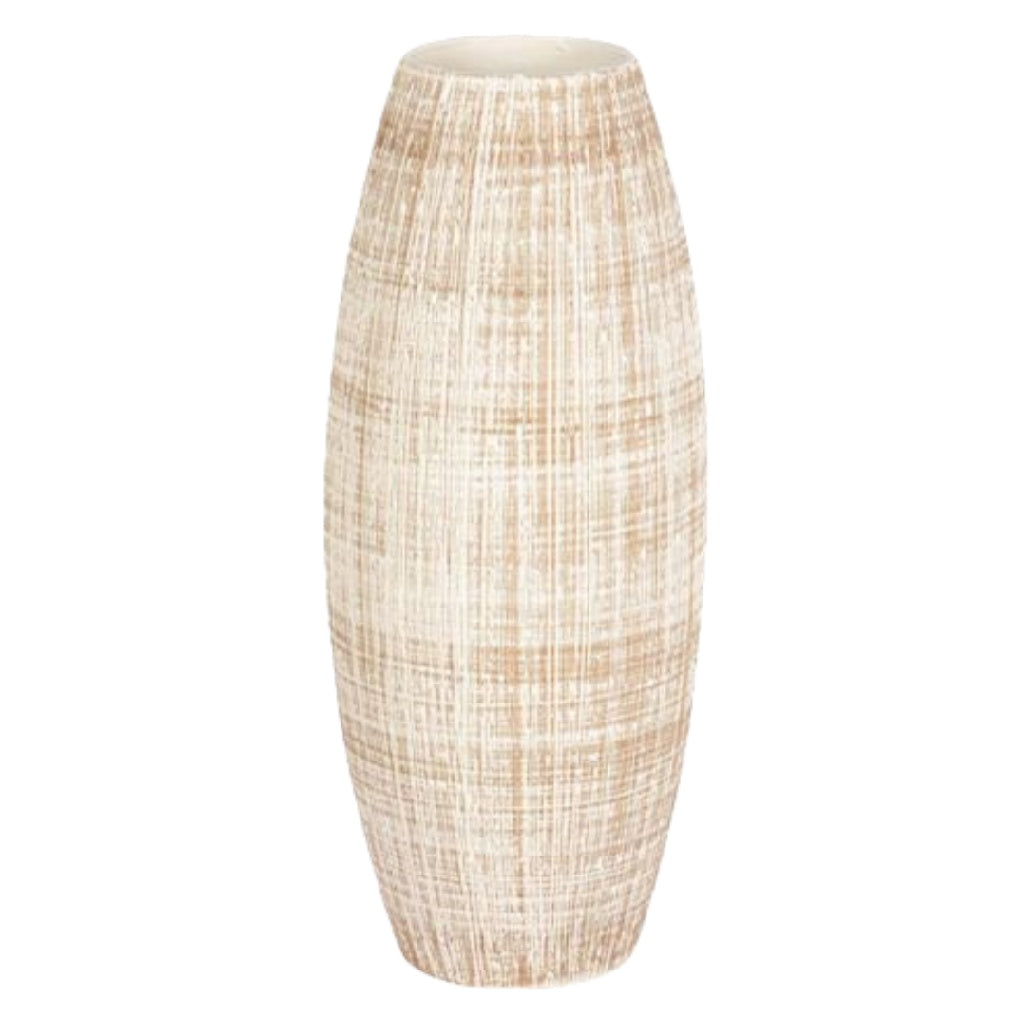 Rustieke Ovale Vaas - Beige met Geweven Linnenstructuur