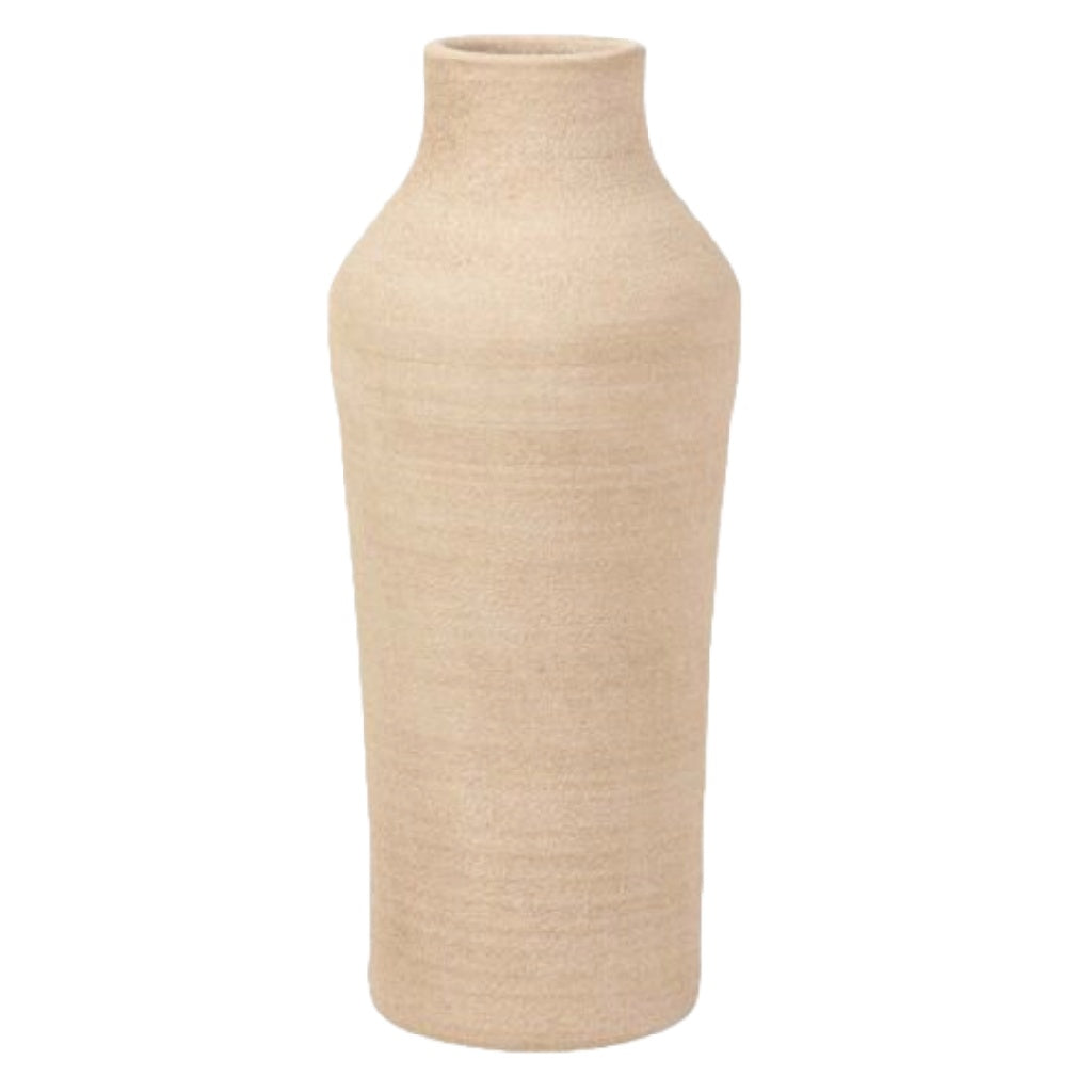 Rustieke Cilindrische Vaas - Zandbeige met Horizontale Textuur